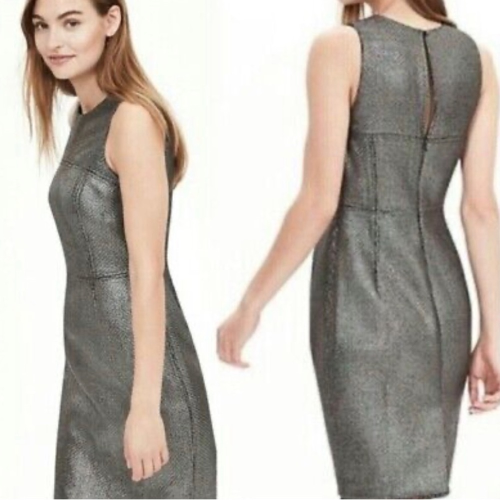 NWOT Banana Republic Metallic Gunmetal Tweed Dress Size 6